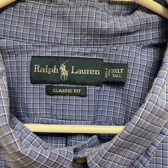 ❤️🔥 Ralph Lauren 3XLT Tall Classic Fit Blue White Plaid Dress Shirt Preppy Y2K - Picture 5 of 7